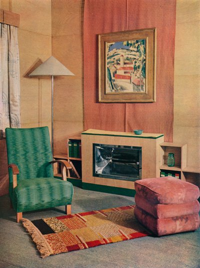 带有壁炉的JD Fergusson绘画的客厅，1935年 作者 不明