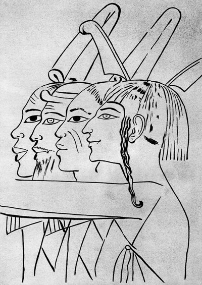 1936年，埃及底比斯国王塞蒂一世陵墓中的非洲和亚洲男人素描 作者 不明