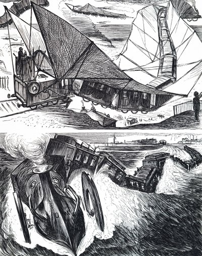 一列被雪阻挡的火车。 作者 不明