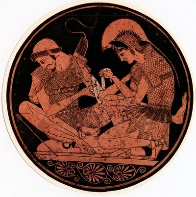 阿喀琉斯人包扎着Patroclus的伤口，c1900 作者 不明