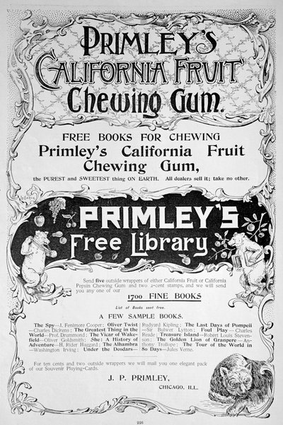 广告为Primleys California Fruit口香糖，1894年 作者 不明