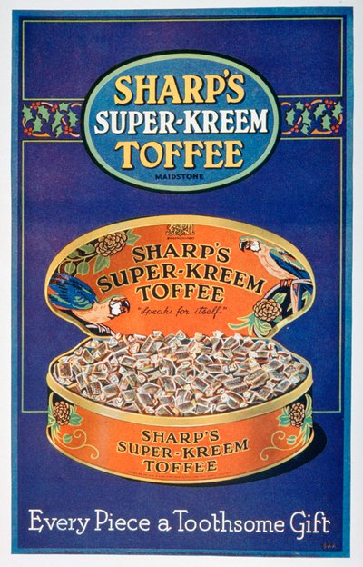 广告为Sharps Super-Kreem Toffee，1928年 作者 不明