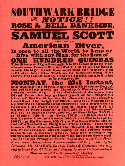 塞缪尔·斯科特（Samuel Scott）的特技表演广告，1840年，1948年。 作者 不明
