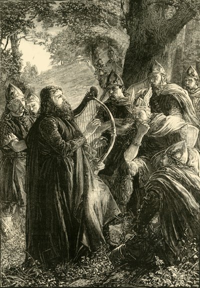 伪装成竖琴家的阿尔弗雷德大帝（Alfred the Great），化身为古斯鲁姆（878），1890年。 作者 不明