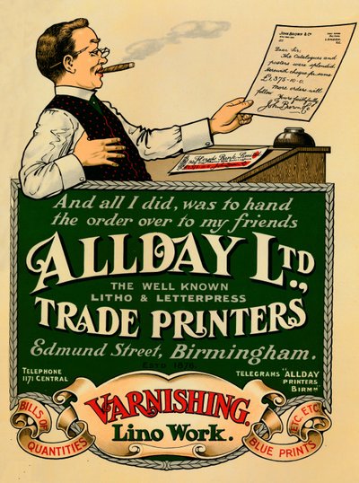 Allday Ltd.，Trade Printers广告，1910年 作者 不明