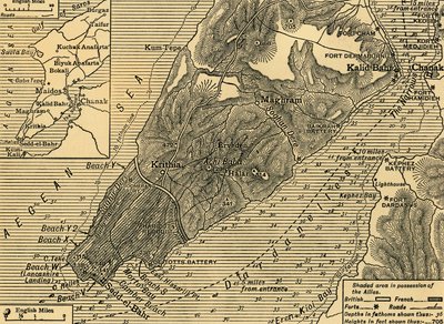 1915年7月，第一次世界大战，c1920年，土耳其加里波利半岛上的盟军阵地。 作者 不明