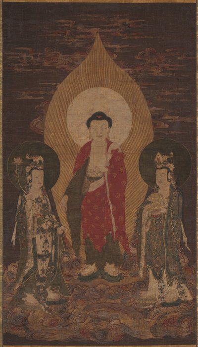 阿弥陀佛（Amitabha Triad），可能是1400年代。 作者 不明