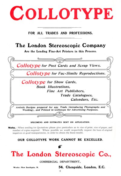 1903年伦敦立体视觉公司提供的Collotype工艺广告 作者 不明