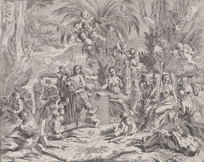 一个绘画的寓言，谁作为一个孩子在中间左边的平板上画画，周围是...，1650-1700。 作者 不明