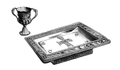1870年左右，四世纪或五世纪，漆包金的圣坛托盘和圣杯 作者 不明