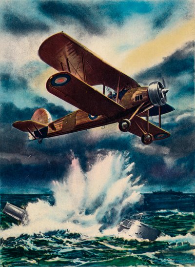 艺术家印象中，仙女箭鱼在北海沉没了U船，1940年 作者 不明