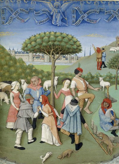 牧羊人报喜：乡村舞蹈。来自Heures de CharlesdAngoulême，c。 1480。 作者 不明