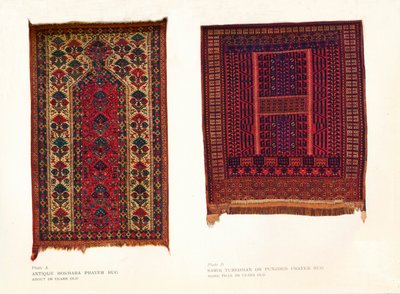 古董博卡拉祈祷毯和Sarik Turkoman或Punjdeh祈祷毯，c1920 作者 不明