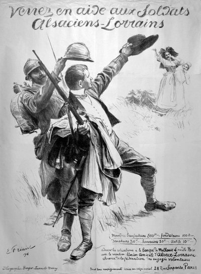协助阿尔萨斯士兵，法国第一次世界大战海报，1916年 作者 不明