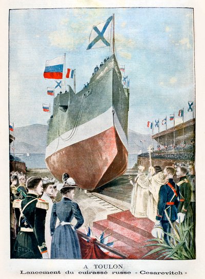 在土伦，发射俄国战列舰Cesarevitch，1901年 作者 不明