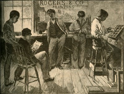 在印刷局工作，1881年。 作者 不明