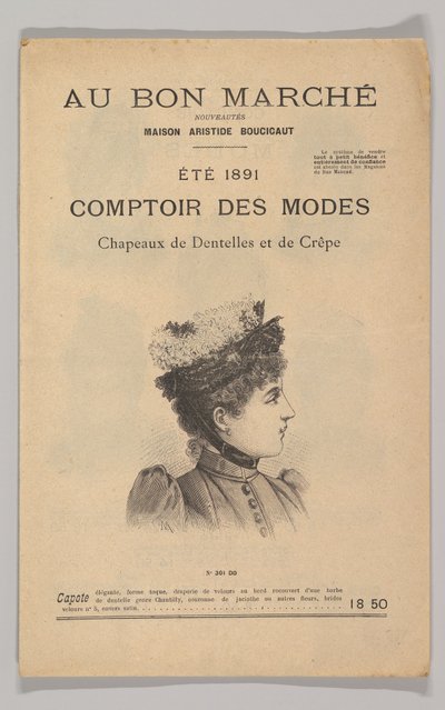 Au Bon Marché-Comptoir des Modes, Lace and Crepe Hats, Summer 1891, 1891. 作者 不明