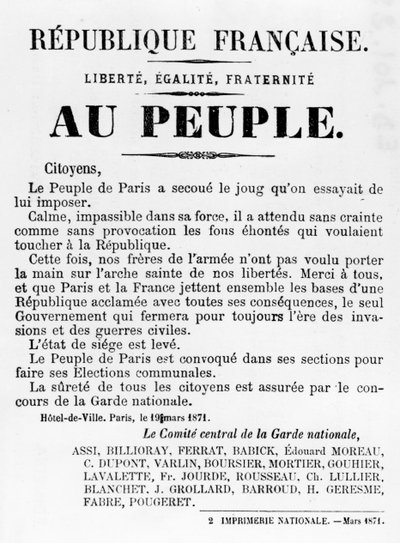 Au Peuple，摘自1871年5月巴黎公社的法国政治海报 作者 不明