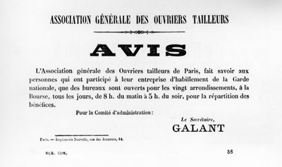 阿维斯（Avis），摘自1871年5月巴黎公社的法国政治海报 作者 不明
