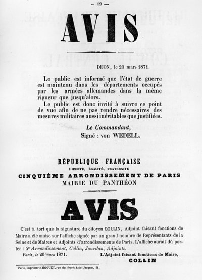 Avise，摘自1871年5月巴黎公社的法国政治海报 作者 不明