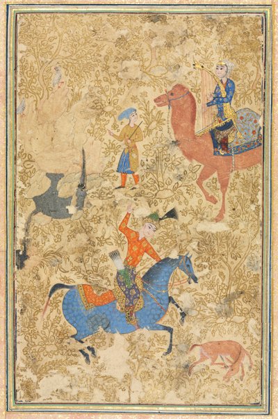 巴赫拉姆·古尔（Bahram Gur）和阿扎达（Azada），摘自《 Firdausi列王记》（Shahnama）列书940-1019或1025、1500年代。 作者 不明