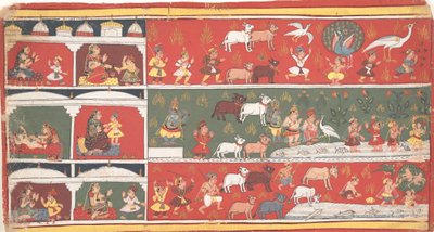 起重机妖魔巴卡苏拉（Bakasura）到达布林达文（Brindavan），散落的博伽瓦塔（Bhagavata Purana），大约。 1700。 作者 不明