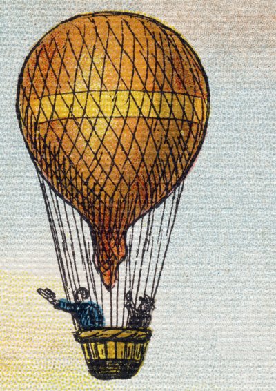 Balloon. Engraving in "Alphabet de ma petite fille". Bernardin-Bechet and Fils, bookseller-publishers, Paris, around 1895. Unbreakable album on canvas. Bibliotheque des Bebes. 12 pages. Album containing a reading method and an illustrative abecedary. Dim:  作者 不明