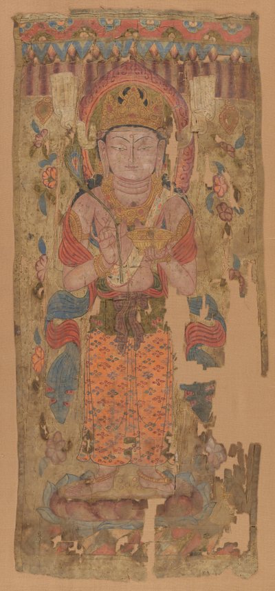 带菩萨的旗帜，可能是Mahamayuri，9-10世纪。 作者 不明