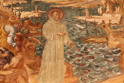 Basilica di Santa Caterina, Galatina, Apulia Fresco in the cloister : St Anthony preaching to the fish Painted by BrJoseph of Gravina in 1696, Galatina, Italie 作者 不明