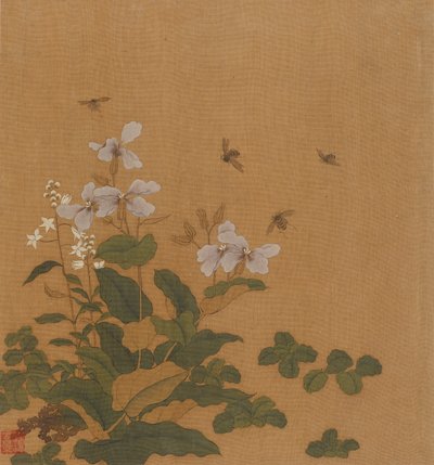 蜜蜂在花丛中盘旋，清代，18世纪。 作者 不明