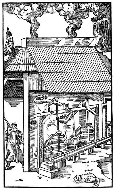 波纹管向冶炼炉供气，1556年 作者 不明