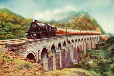 在孟买和德里之间。 1935年，边境邮筒穿过高架桥的惊人景色 作者 不明
