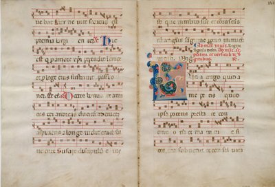 带有首字母L的双联，来自14世纪的Antiphonary。 作者 不明