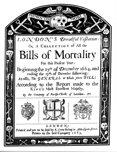伦敦的死亡法案，涵盖大瘟疫时期的一部分，1664-1665年 作者 不明