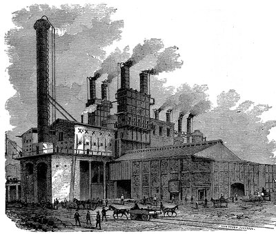 1873年，美国宾夕法尼亚州凤凰城凤凰铁桥工厂的高炉 作者 不明
