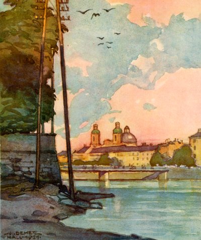因布鲁克的景色，俯瞰河客栈，c1929。 作者 不明