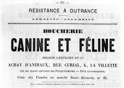 Boucherie Canine et Feline，摘自1871年5月巴黎公社的法国政治海报 作者 不明