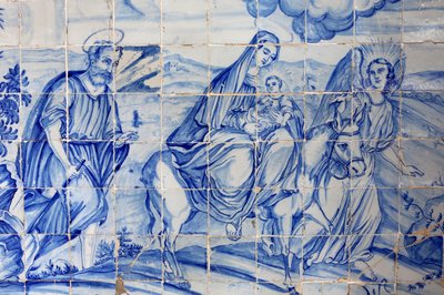巴西、巴伊亚、萨尔瓦多：Bonfim 教堂的 Azulejo：飞往埃及的航班 作者 不明