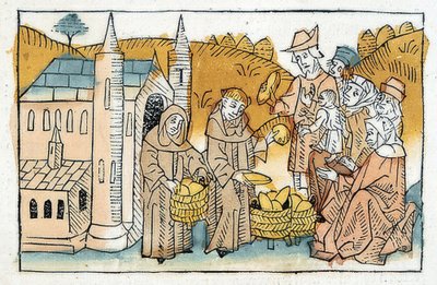 修道院兄弟向穷人分发面包。约于1477年 作者 不明