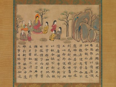 佛陀讲道，摘自《过去与现在因果报应经》的一部分，八分中。 作者 不明