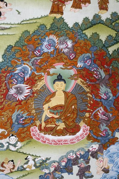Buddha Sakya Muni surrounded by temptation. Thangka, Bhaktapur, Nepal 作者 不明