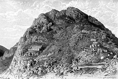 秘鲁Ollantaytambo的Cerro De Las Carceles上的印加人建筑，1895年 作者 不明