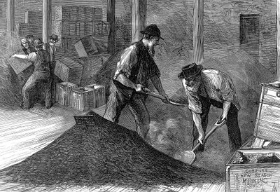 1874年在伦敦东印度与西印度码头公司的仓库中泡茶 作者 不明