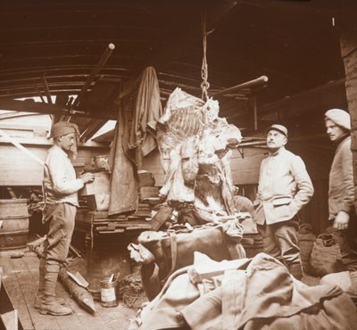 驳船上的屠夫，法国北部索姆，c1914-c1918 作者 不明