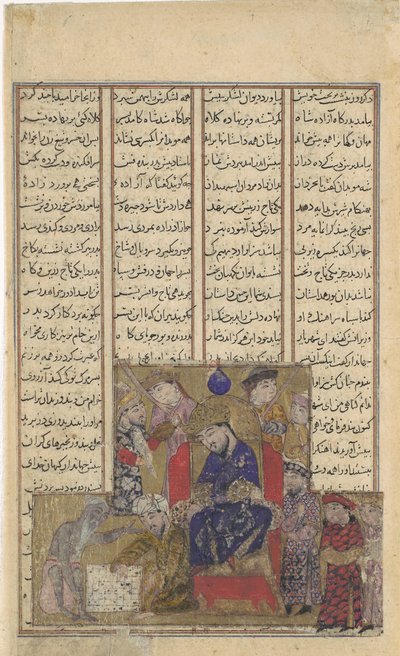 Buzurjmihr大师的国际象棋游戏，来自Shahnama国王书的对开本，约1330-40。 作者 不明