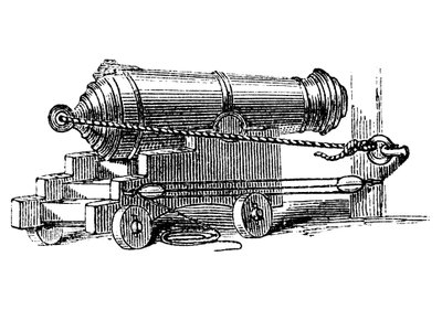 卡罗纳德（Carronade），短小的海军军械，口径较大，像研钵一样，c1884 作者 不明