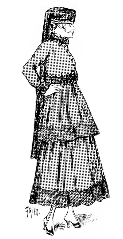 带丝绸边框的羊绒女士时装，1915年 作者 不明