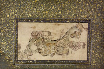 Chilins Chinese Chimerical Creatures Fighting with a Dragon，16世纪。 作者 不明