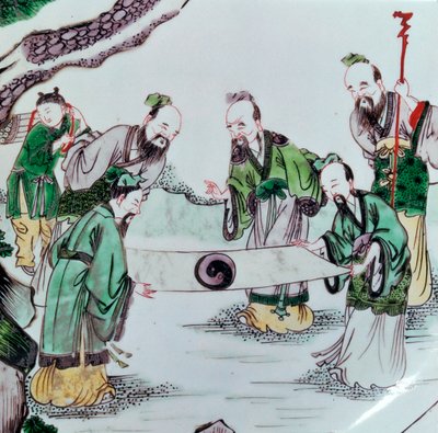 显示占卜场景的中国盘子，17世纪 作者 不明