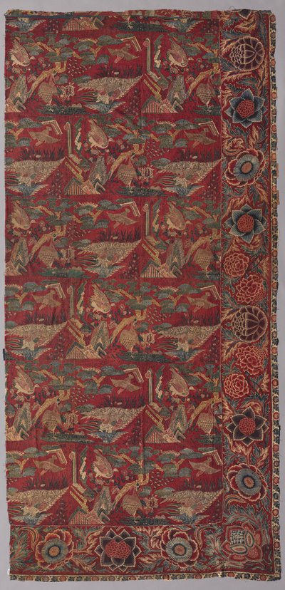 Chintz床罩或悬挂有日本风的图案，右半部分，前半部分1700年代。 作者 不明